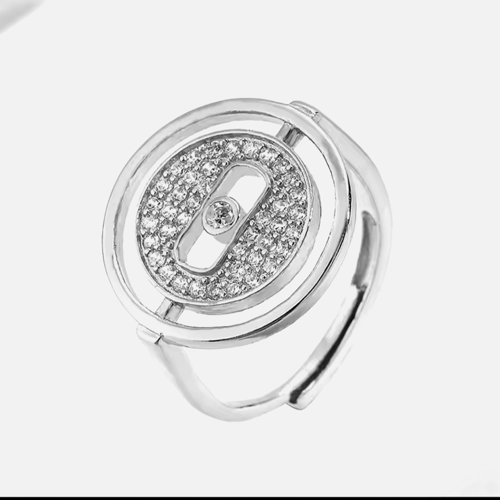 GORGEOUS LUCKY FRENCH DESIGNER SILVER PAVE CZ ADJ RING